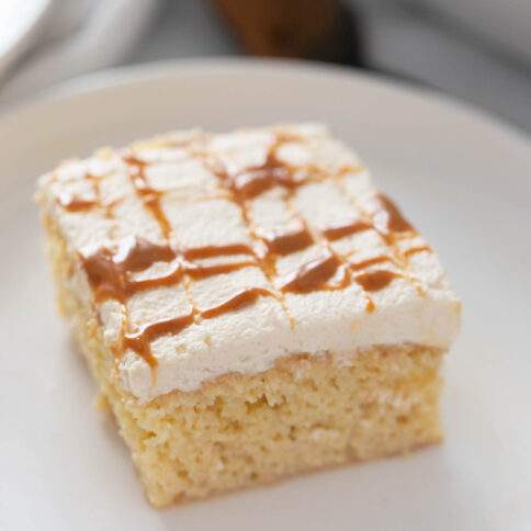 Caramel Tres Leche Cake on a plate