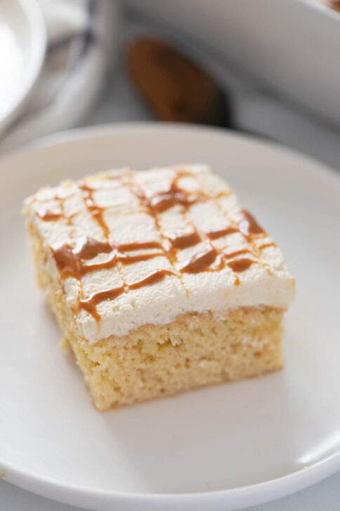 Caramel Tres Leche Cake on a plate