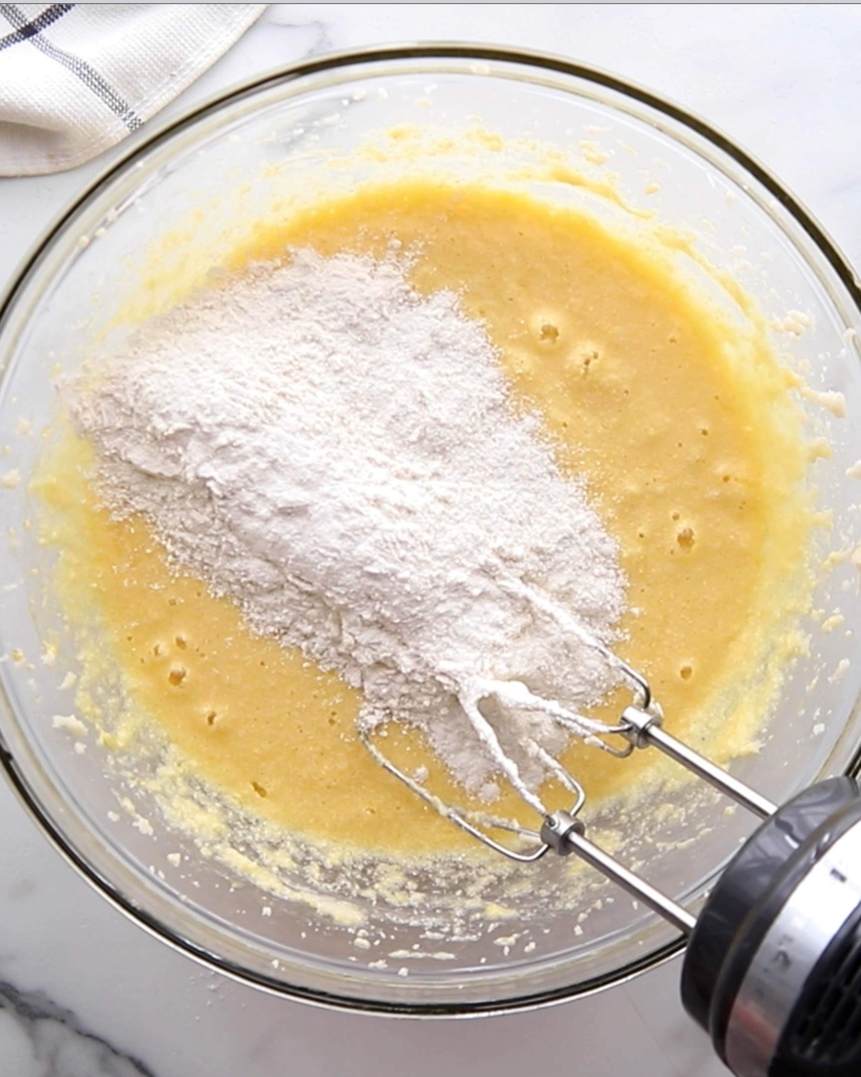 flour added to cake mixture
