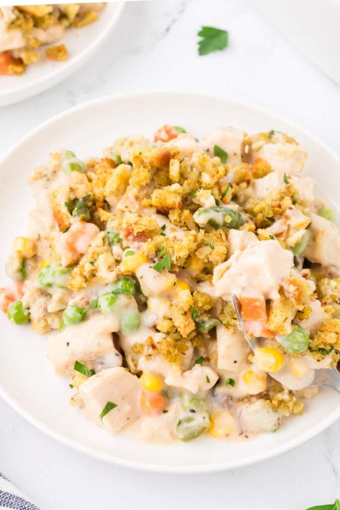 Easy Chicken Stuffing Casserole on a plate