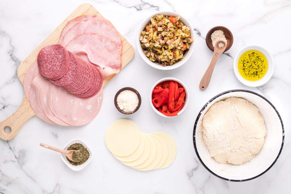 Muffuletta Garbage Bread - ingredients