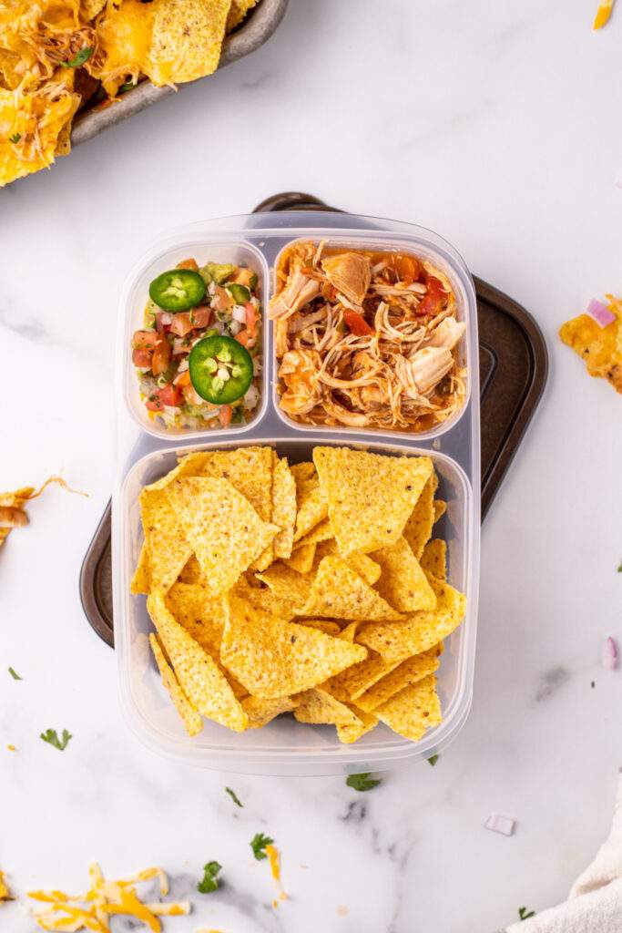 Slow Cooker Chicken Nachos packed in a lunchbox