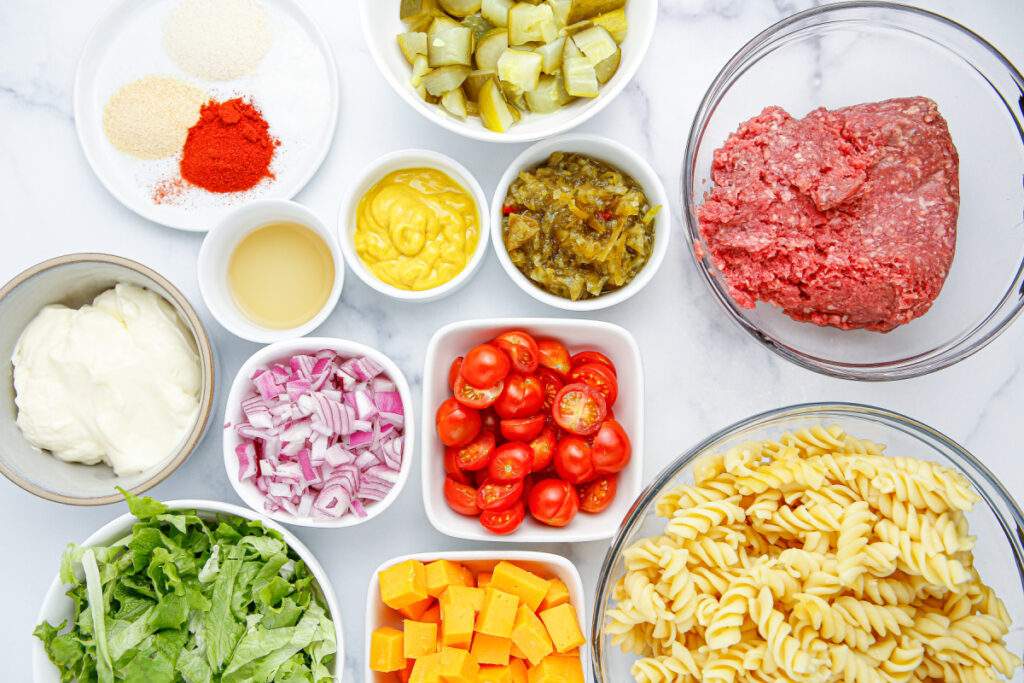 ingredients for big mac pasta salad