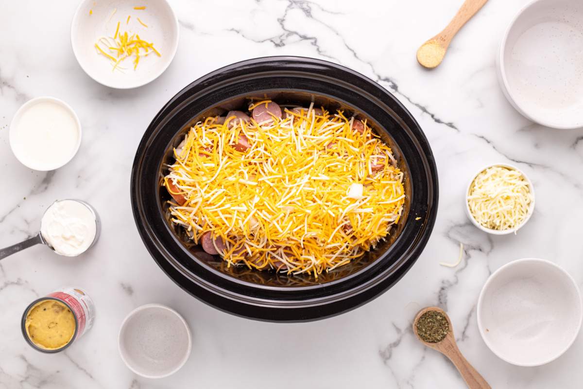 2 cups of cheese added into slow cooker