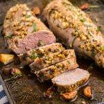 Garlic Roasted Pork Tenderloin on a pan