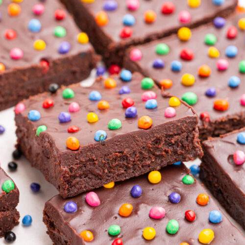 Copycat Cosmic Brownies cut into pieces