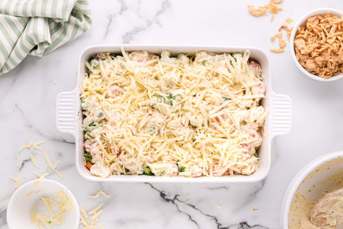 shredded cheese added to top of casserole