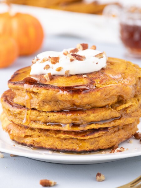 Fluffy Pumpkin Pancakes on a plate