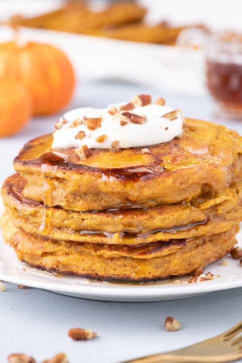 Fluffy Pumpkin Pancakes on a plate