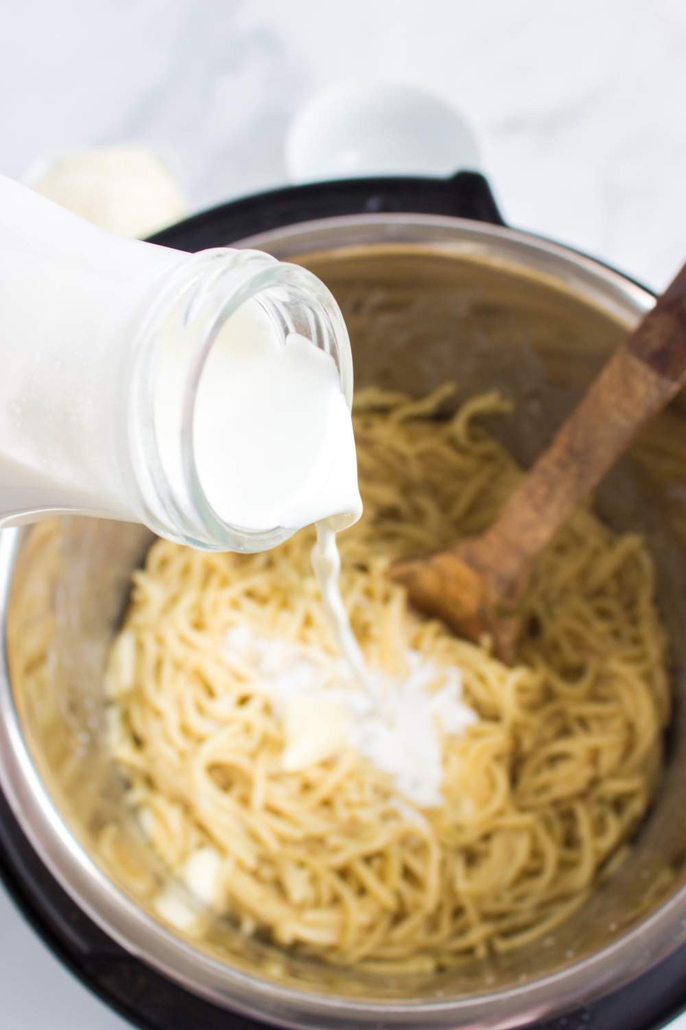 cream being added to pot