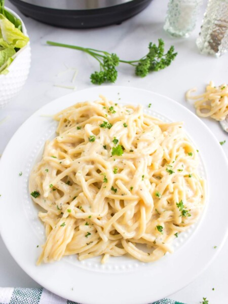 Instant Pot Cheesy Garlic Butter Spaghetti on a plate