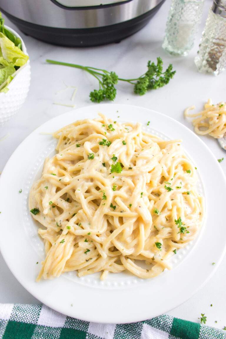 Instant Pot Cheesy Garlic Butter Spaghetti on a plate