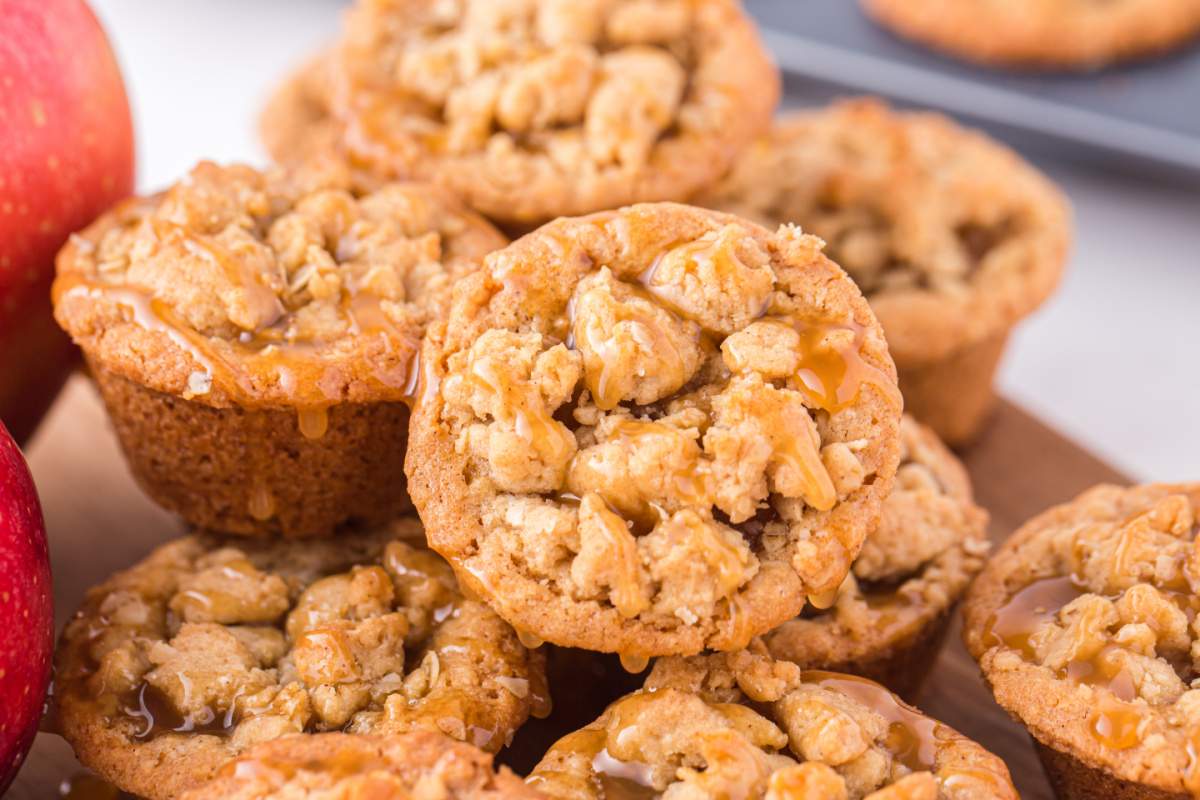 Mini Apple Crisp Cookie Cups on a plate