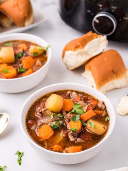 Slow Cooker Poor Mans Stew in a bowl
