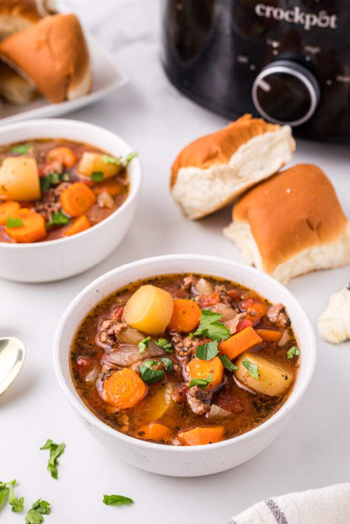 Slow Cooker Poor Mans Stew in a bowl