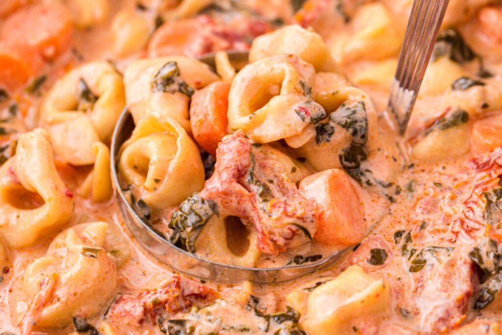 Creamy Tortellini Soup in a pot