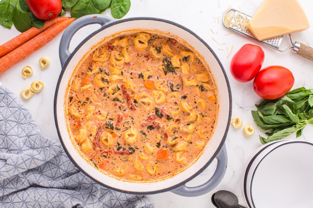 Creamy Tortellini Soup in a pot