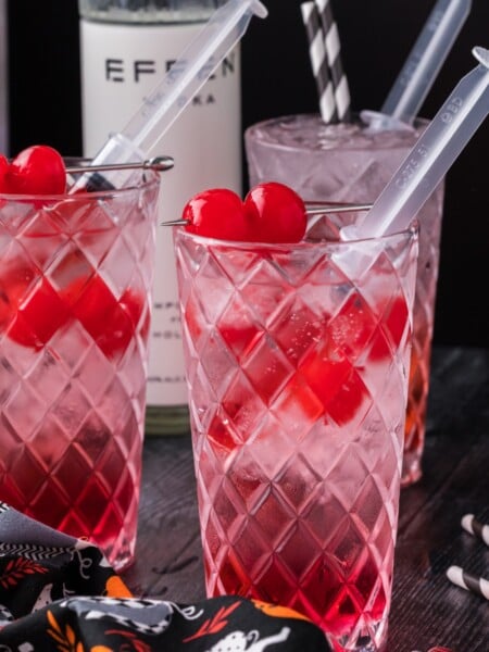 Dirty Shirley Halloween Drink in drinking glasses