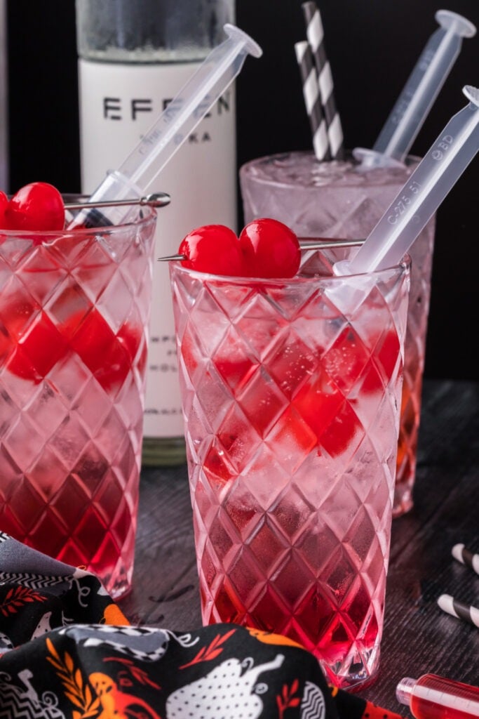 Dirty Shirley Halloween Drink in drinking glasses