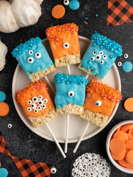 Monster Pops Rice Krispies Treats on a plate