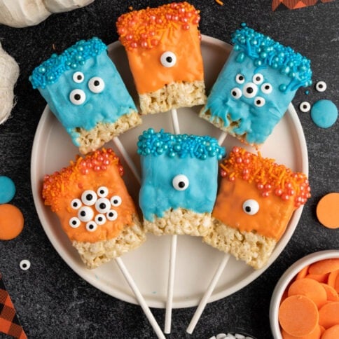 Monster Pops Rice Krispies Treats on a plate