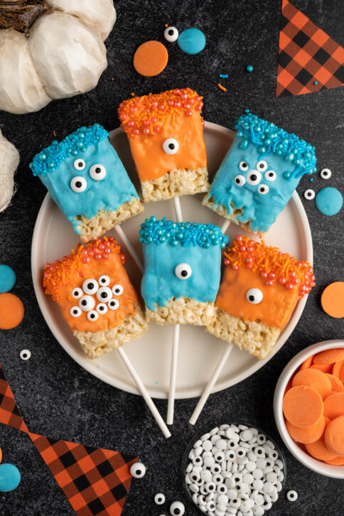 Monster Pops Rice Krispies Treats on a plate