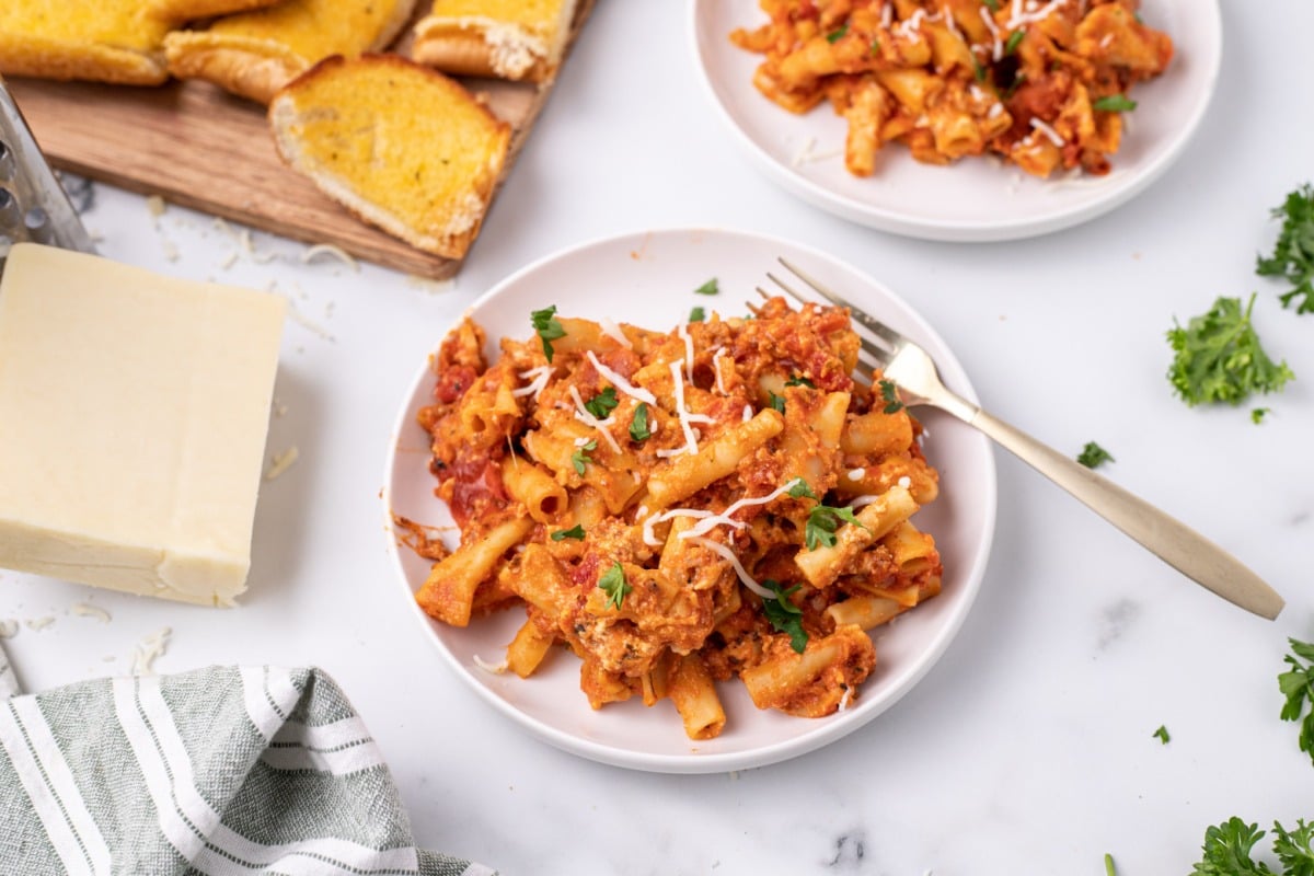 Slow Cooker Baked Ziti on a plate