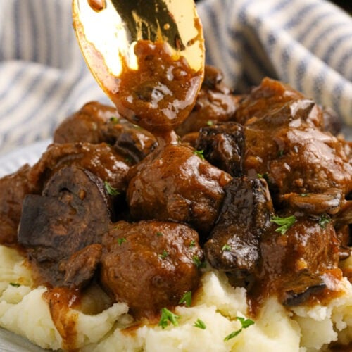 Slow Cooker Salisbury Meatballs on a plate