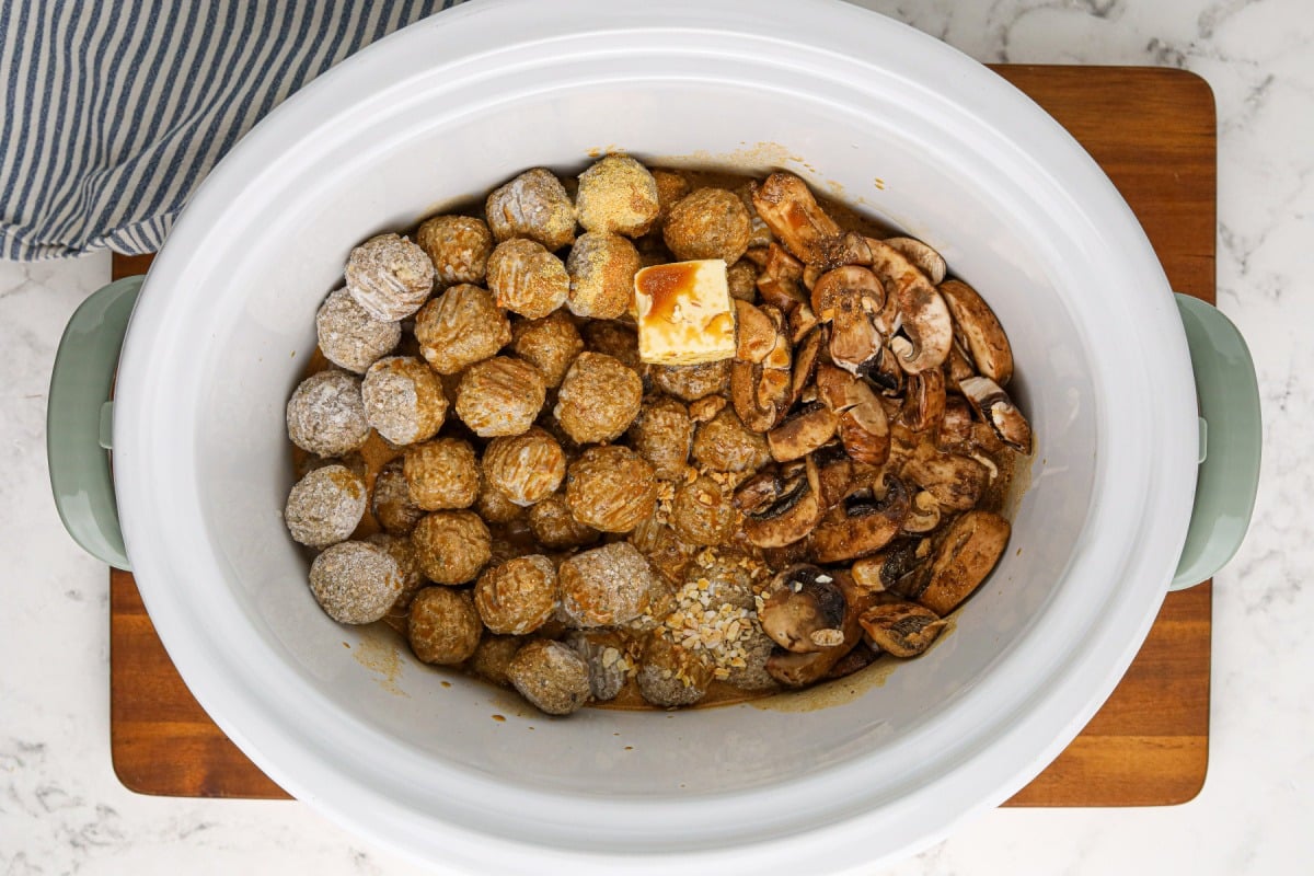 ingredients for Slow Cooker Salisbury Meatballs in slow cooker