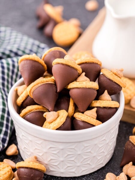 Easy Acorn Kiss Cookies in a bowl