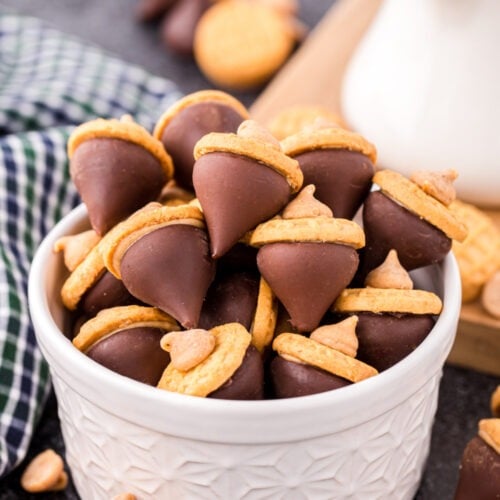 Easy Acorn Kiss Cookies in a bowl