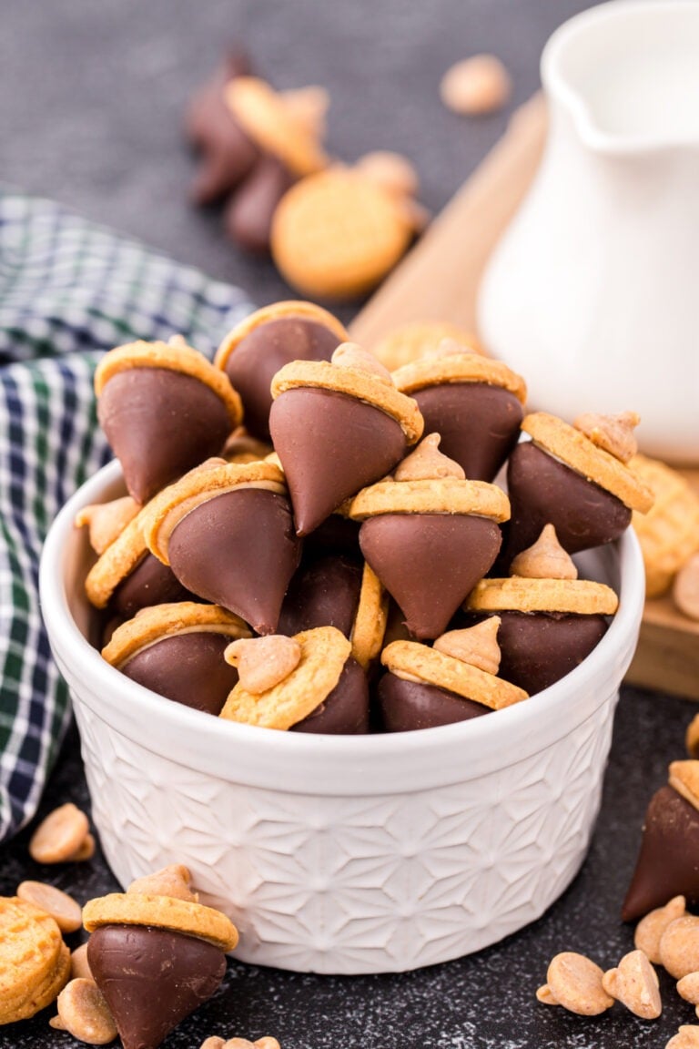 Easy Acorn Kiss Cookies in a bowl