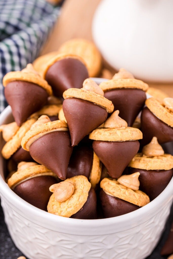 Easy Acorn Kiss Cookies in a bowl