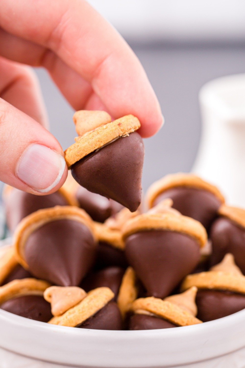 picking up an Easy Acorn Kiss Cookie