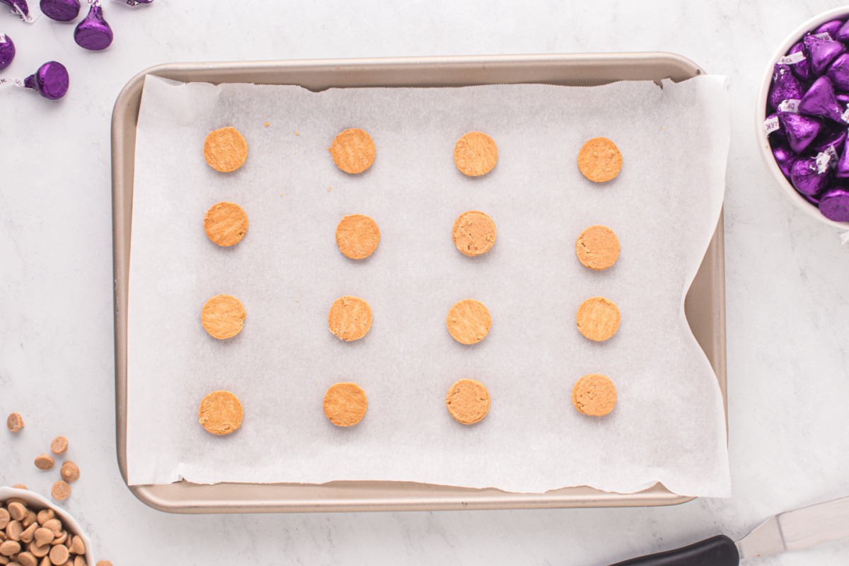 mini cookies on baking sheet