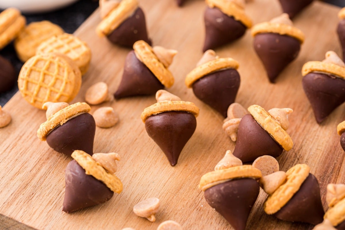 Easy Acorn Kiss Cookies on a platter