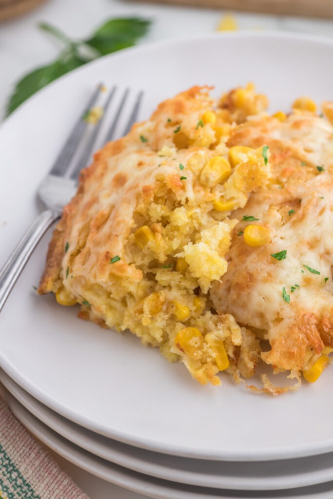 Grandma's Famous Corn Casserole on a plate