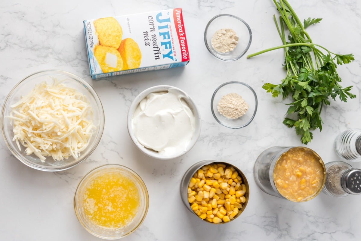 ingredients for Grandma's Famous Corn Casserole