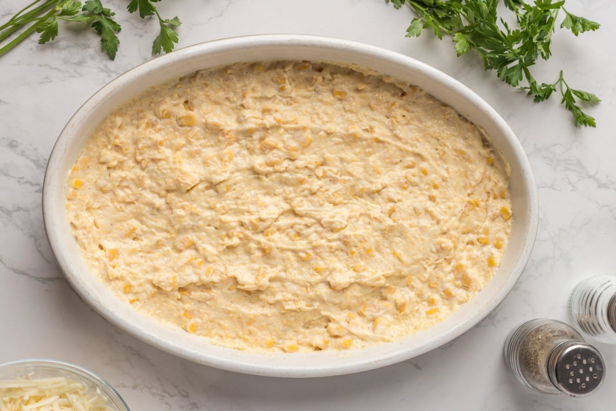 corn mixture in a baking dish