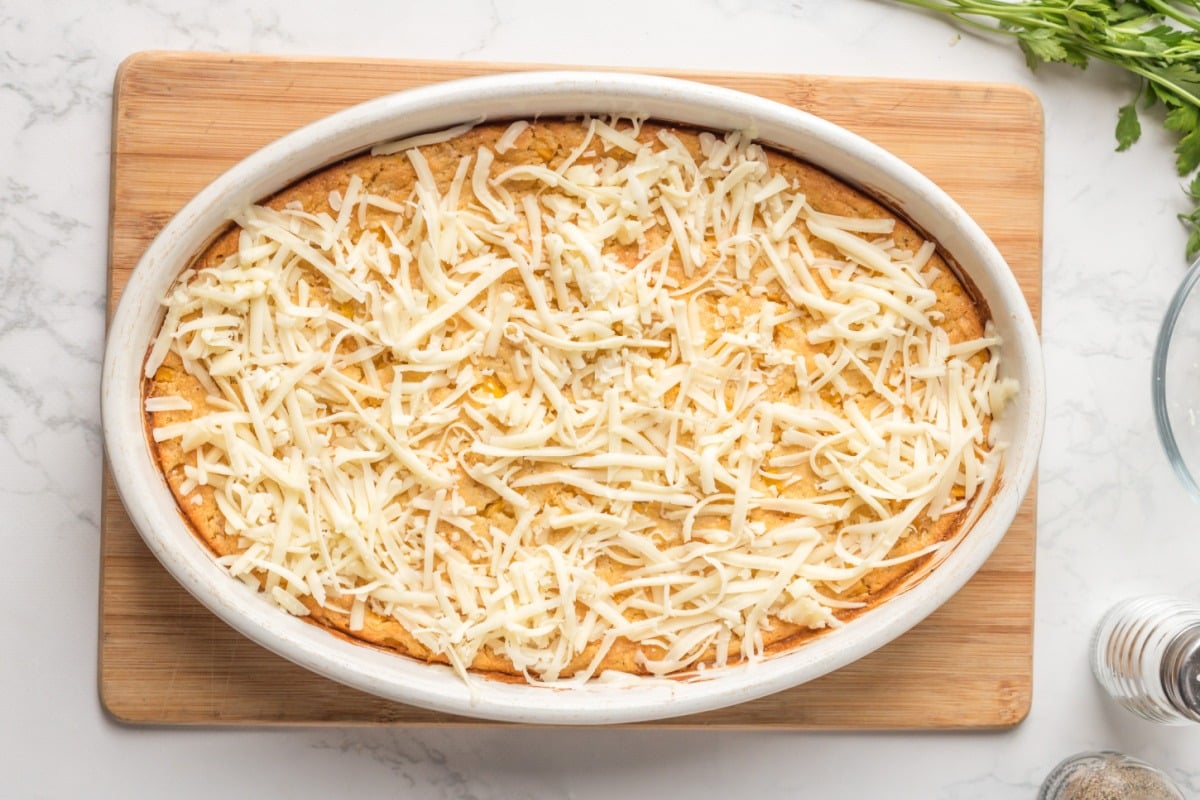 shredded cheese added to top of casserole
