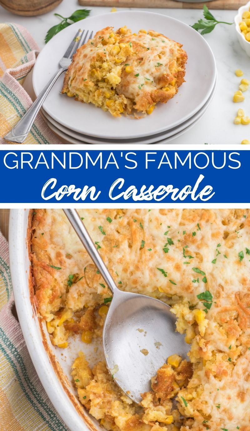 Grandma's Corn Casserole Recipe makes a great side dish, with its creamy interior and golden, cheesy crust, is the peak of homestyle cooking. via @familyfresh