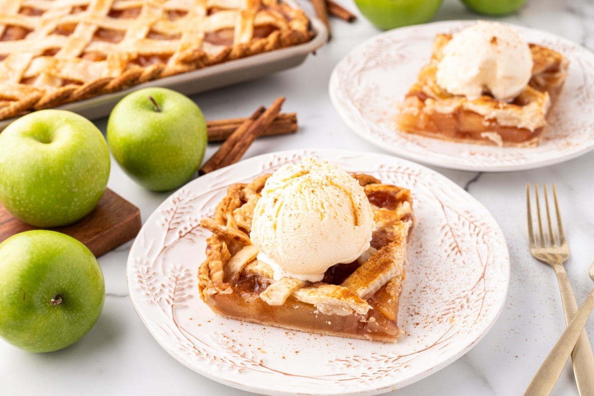 Sheet Pan Apple Slab Pie on a plate 