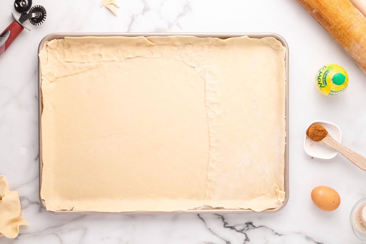 bottom pie crust pressed into baking sheet