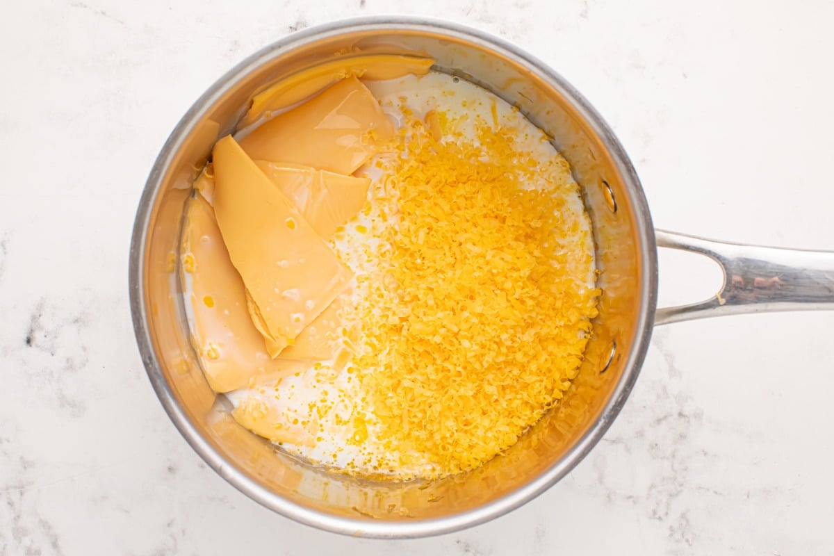 cheese sauce ingredients in a pan
