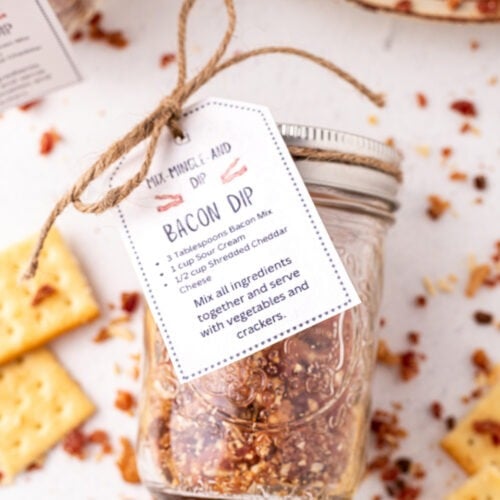 Bacon Dry Mix Dip in a jar with a tag