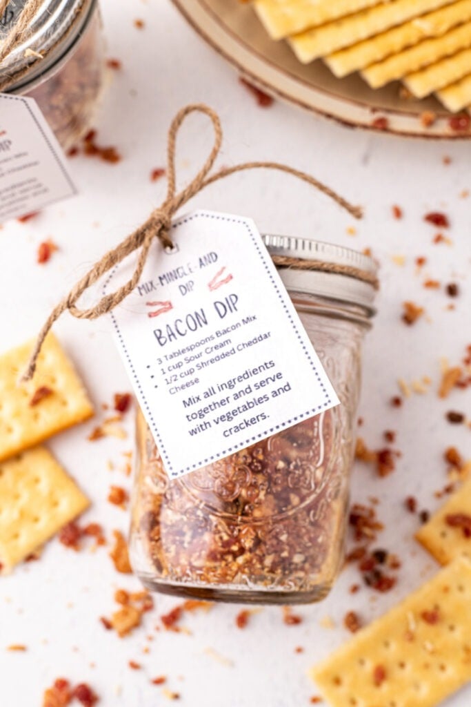 Bacon Dry Mix Dip in a jar with a tag