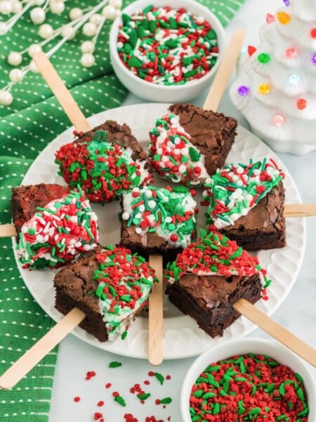 Christmas Brownie Pops on a plate