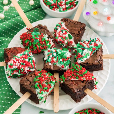 Christmas Brownie Pops on a plate