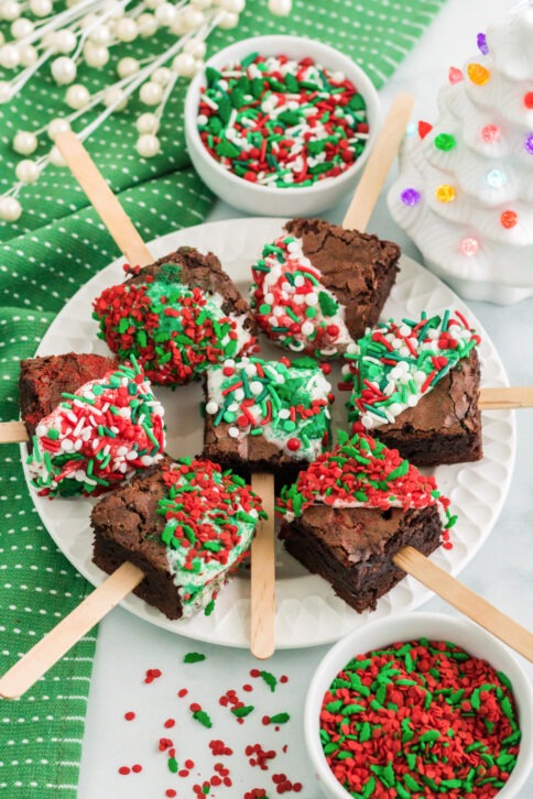 Christmas Brownie Pops on a plate
