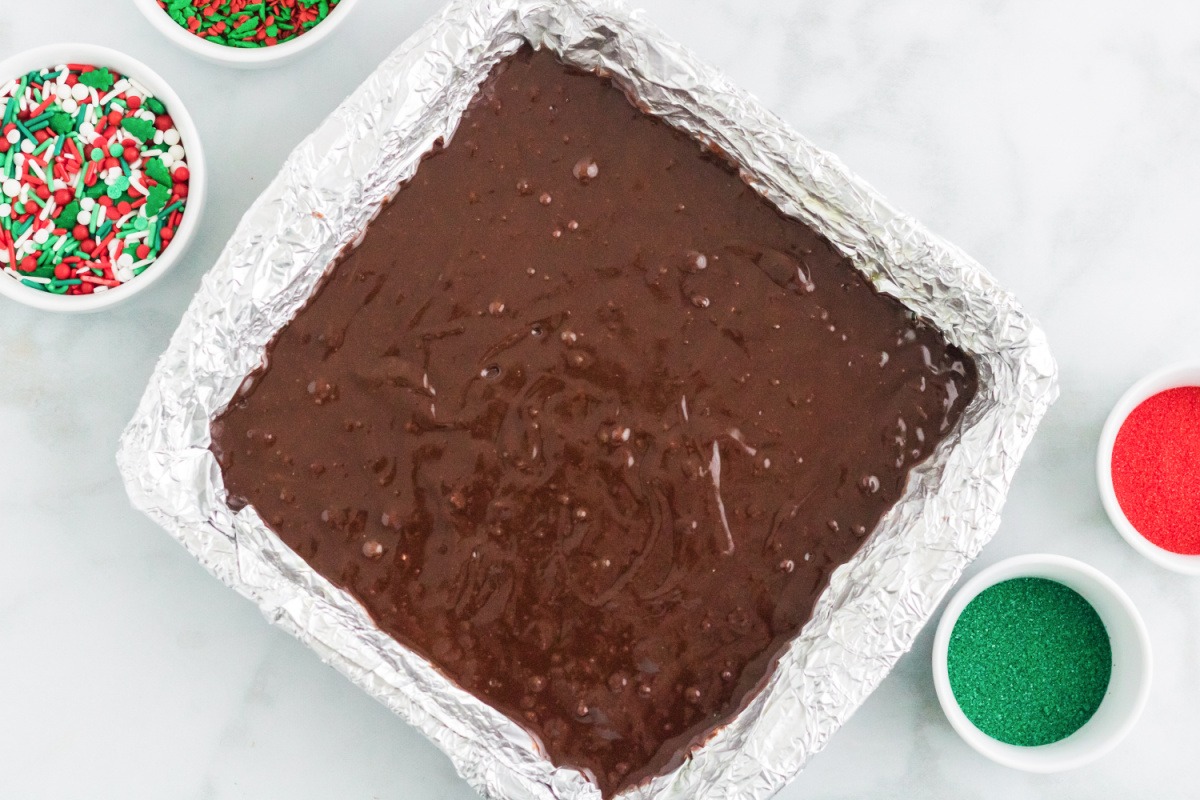 brownie batter in baking pan